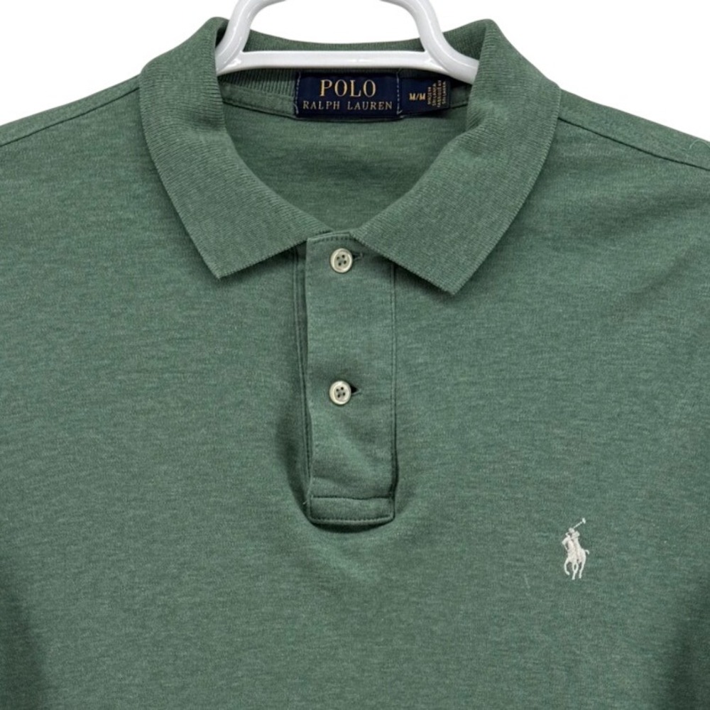 Polo Ralph Lauren Mens Medium Green Long Sleeve Cotton Jersey Polo Shirt Pony